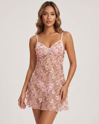 Butterfly Embroidered Mesh Lingerie Dress Set