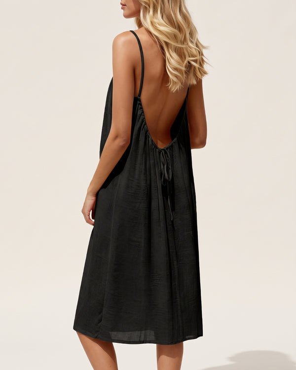 Solid Color Backless Cami Short Dress