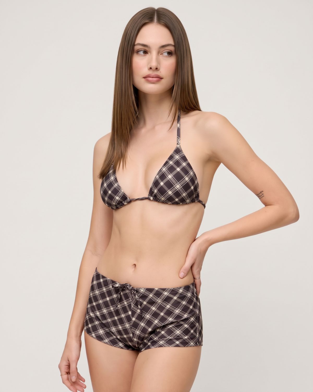 Checkered Halter Bikini Four-Piece Set