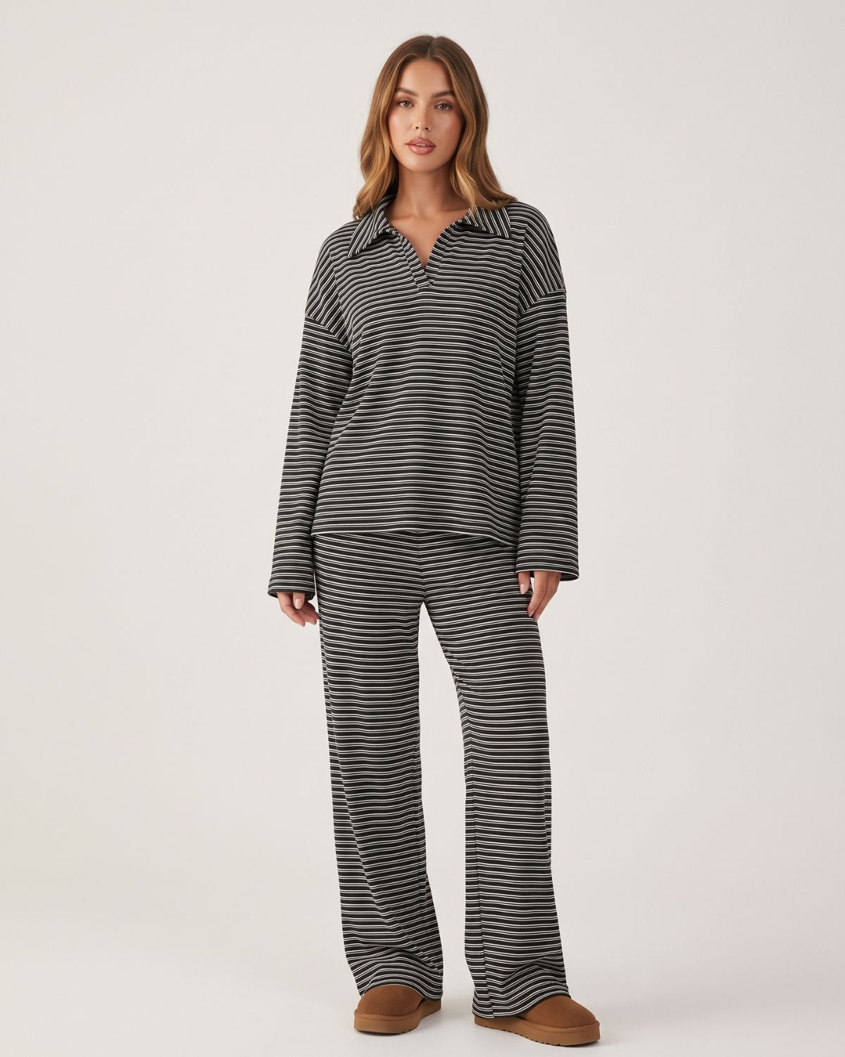 Striped Polo Wide-Leg Lounge Set
