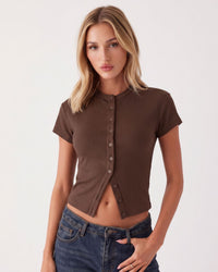 Ribbed Button-Front Cropped Tee
