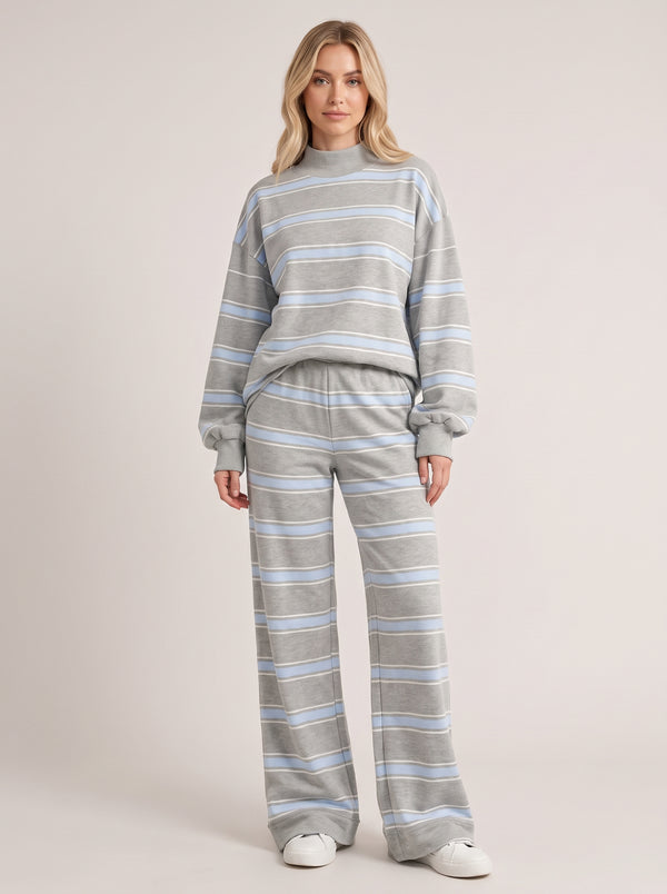 Striped Mock-Neck Wide-Leg Lounge Set