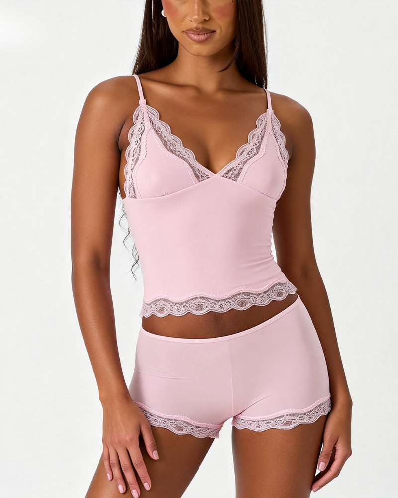 Lace Trim Cami And Short Set