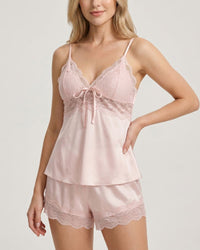 Lace Trim Satin Cami & Shorts Pajama Set