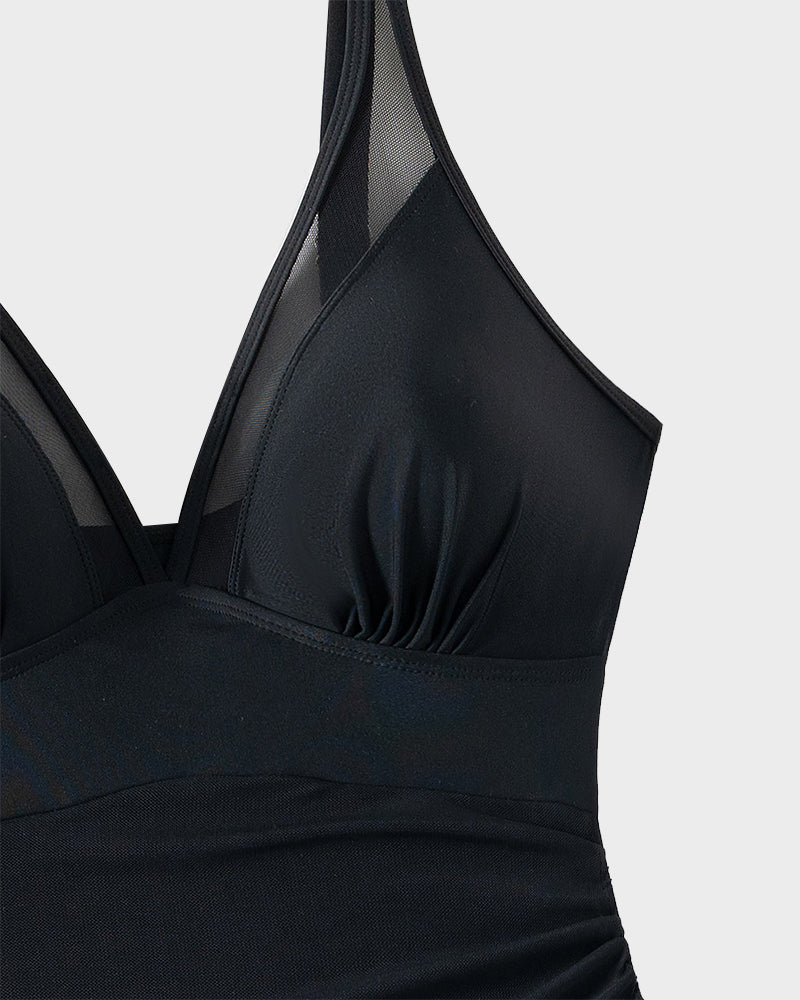 Traje de baño tipo pareo transparente de malla adelgazante