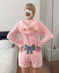 Bow-Embroidered Plush Romper Onesie