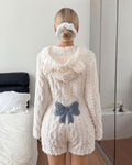 Bow-Embroidered Plush Romper Onesie
