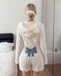 Bow-Embroidered Plush Romper Onesie