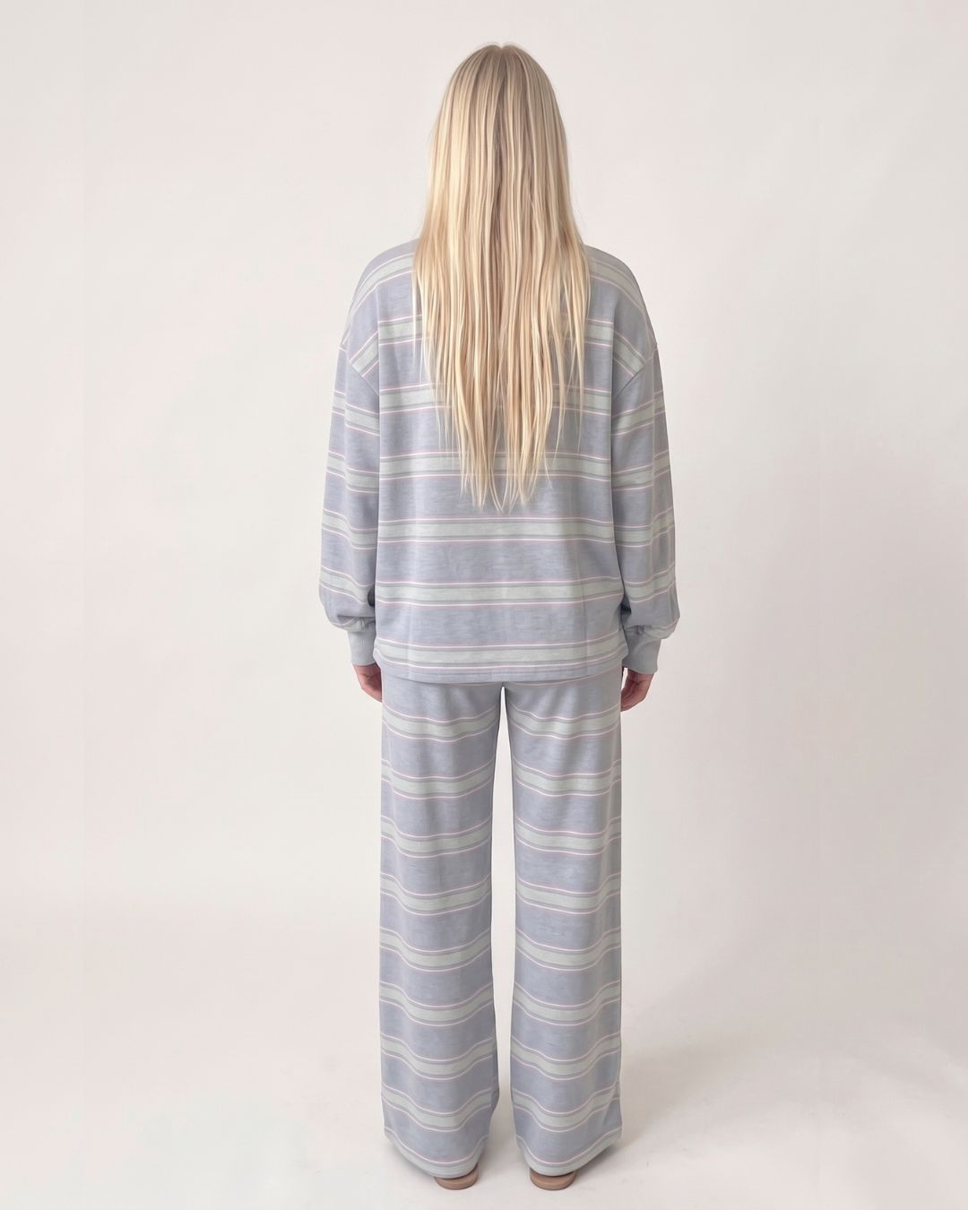 Striped Mock-Neck Wide-Leg Lounge Set