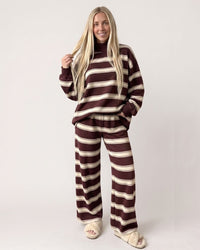 Striped Mock-Neck Wide-Leg Lounge Set