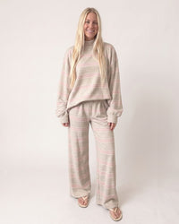 Striped Mock-Neck Wide-Leg Lounge Set