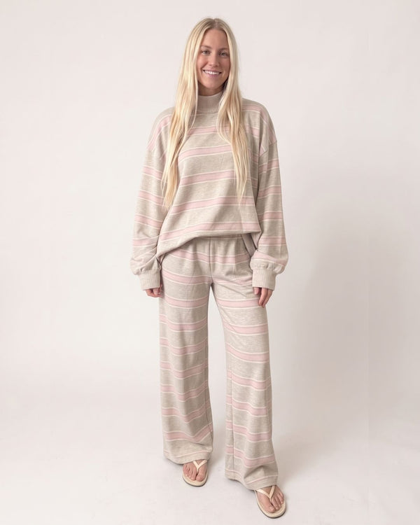 Striped Mock-Neck Wide-Leg Lounge Set