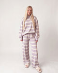 Striped Mock-Neck Wide-Leg Lounge Set