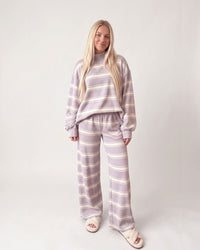 Striped Mock-Neck Wide-Leg Lounge Set