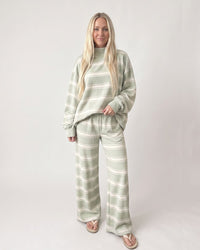 Striped Mock-Neck Wide-Leg Lounge Set