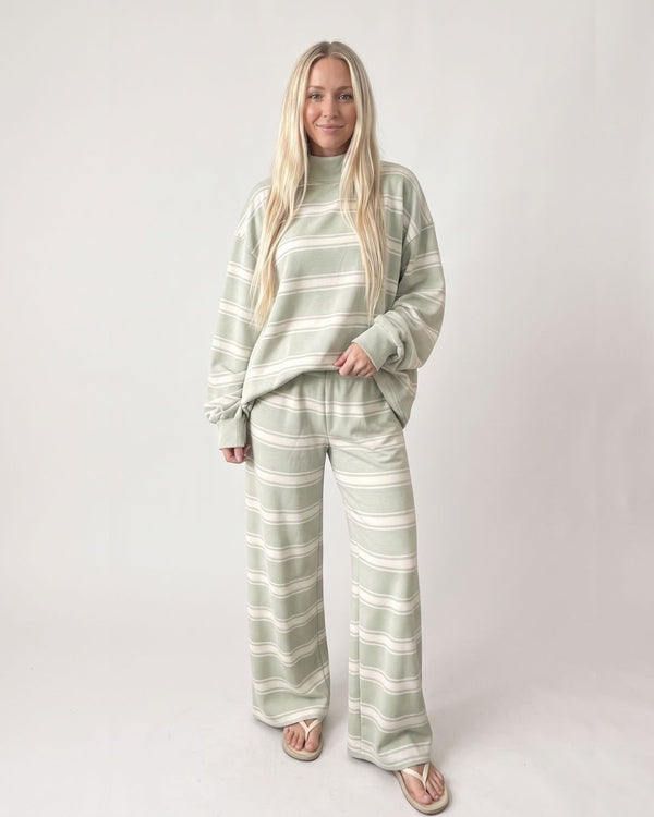 Striped Mock-Neck Wide-Leg Lounge Set
