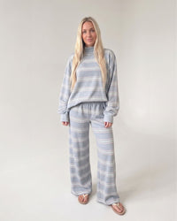 Striped Mock-Neck Wide-Leg Lounge Set
