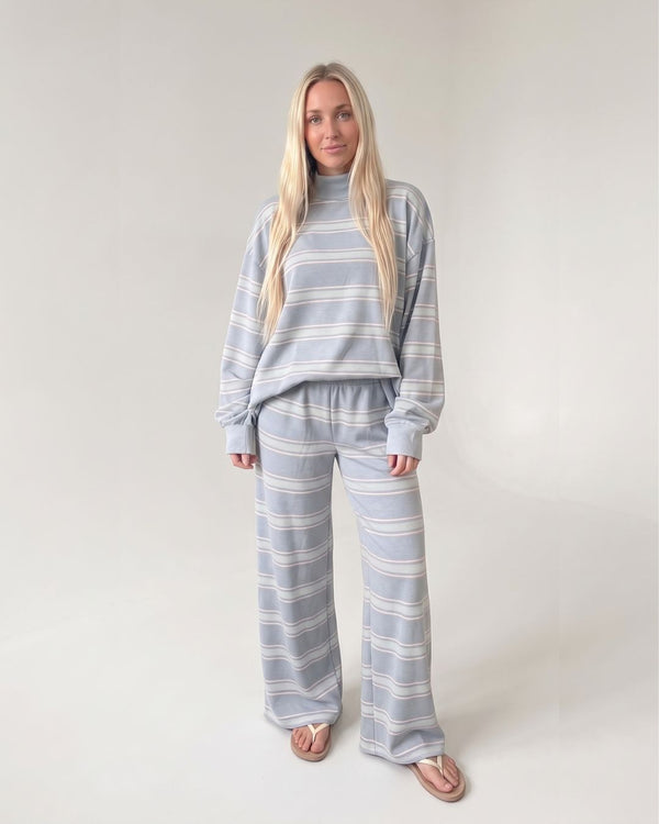 Striped Mock-Neck Wide-Leg Lounge Set