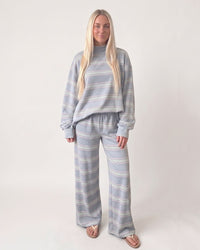 Striped Mock-Neck Wide-Leg Lounge Set