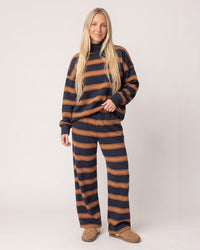 Striped Mock-Neck Wide-Leg Lounge Set
