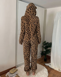 Leopard-Print Plush Romper Onesie
