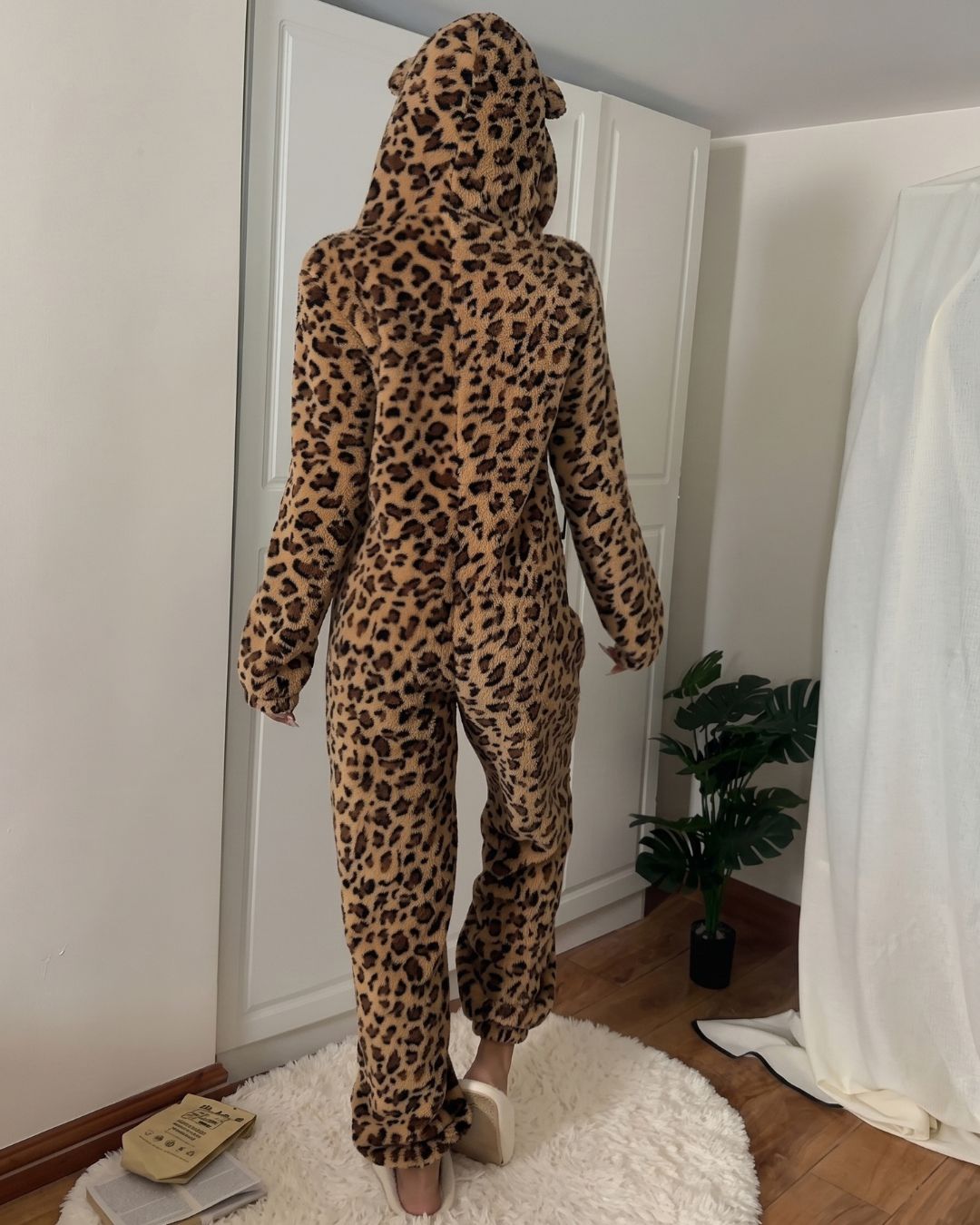 Leopard-Print Plush Romper Onesie