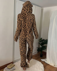 Leopard-Print Plush Romper Onesie