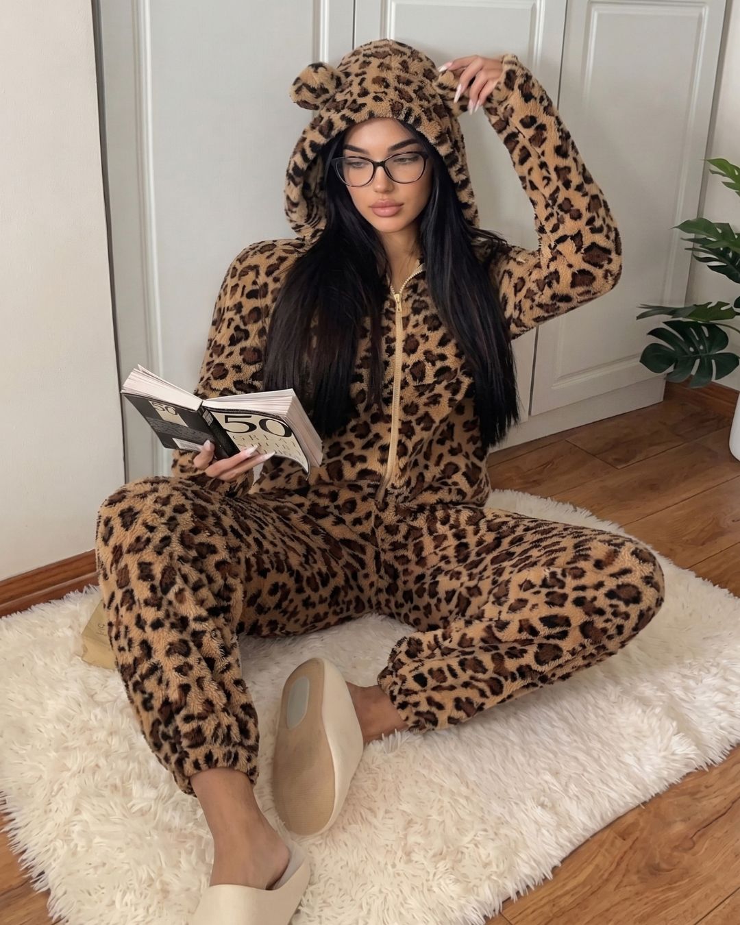 Leopard-Print Plush Romper Onesie