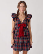 Red Plaid Bow-Front Ruffle Mini Dress
