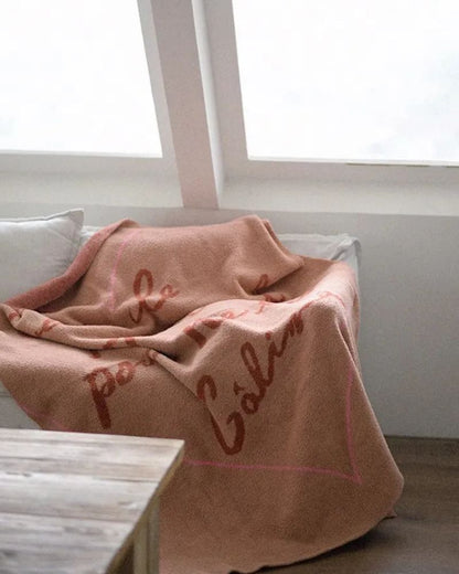French-Inspired Lettered Half-Side Fleece Throw Blanket - Sofa & Nap Blanket