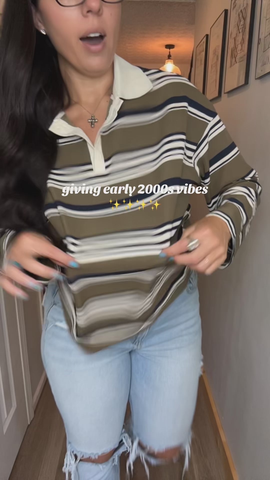 Vintage Striped Polo Sweatshirt