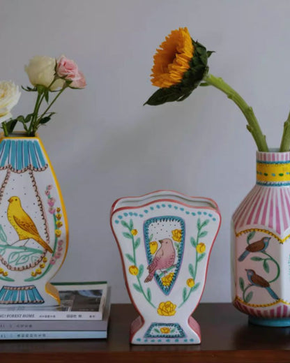 Original Hand-Painted Ceramic Vase - Unique Artistic Design for Luxury Living Rooms
