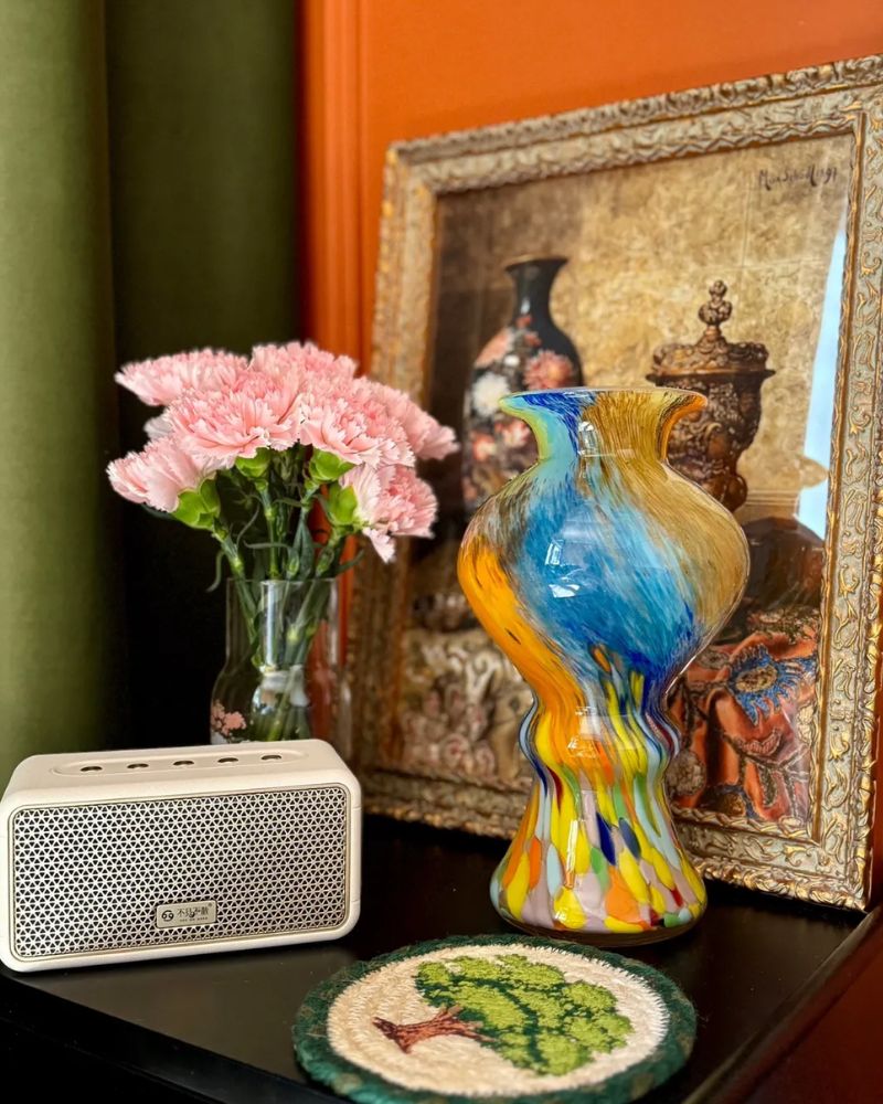 Oil Painting Textured Vintage Vase - Artistic Glass Figurine for Home Decoration