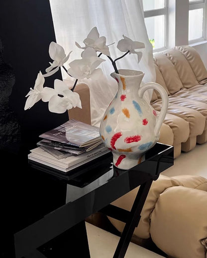 Nightingale & Rose Double-Sided Hand-Painted Ceramic Vase - Artistic Home Decor
