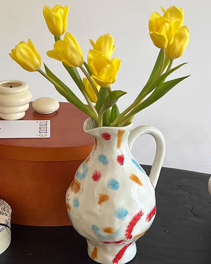 Nightingale & Rose Double-Sided Hand-Painted Ceramic Vase - Artistic Home Decor