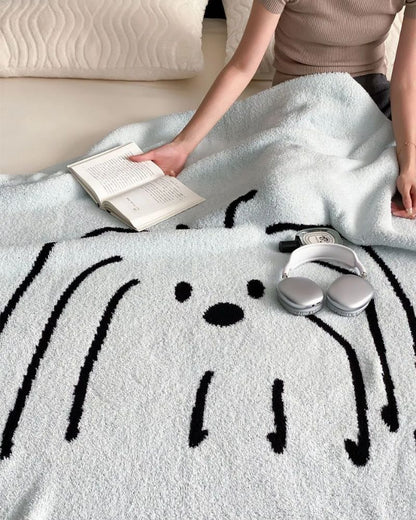 Minimalist Dog Half-Fleece Knit Throw for Sofa, Nap, and Leisure