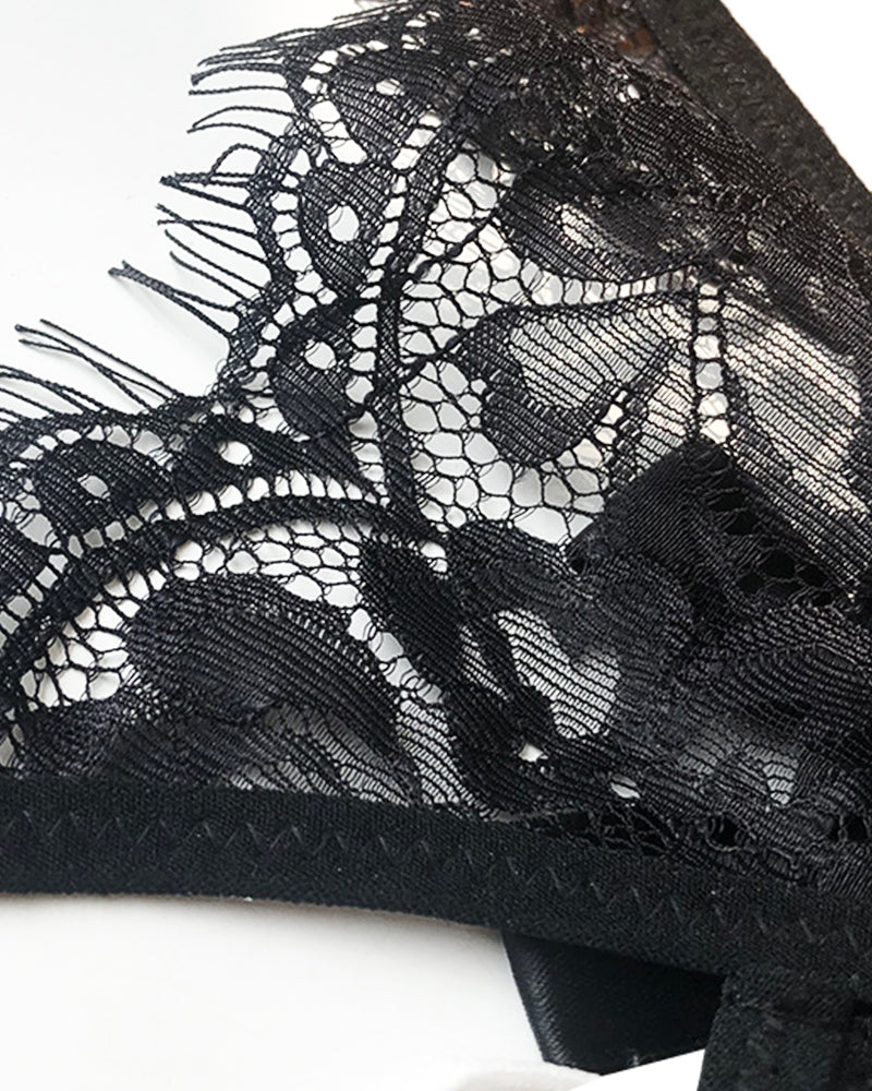 Eyelash Lace Strappy Floral Bow Thong