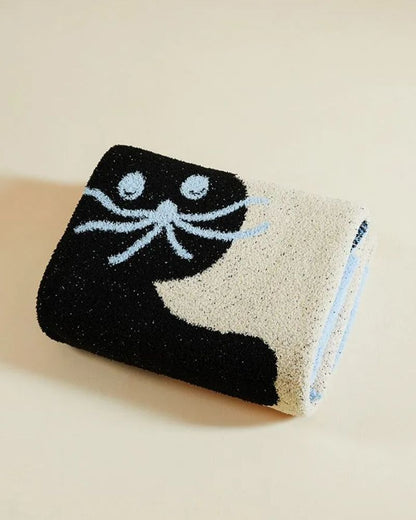 Thick Fleece Cat Print Blanket - Cozy Throw for Living Room & Nap