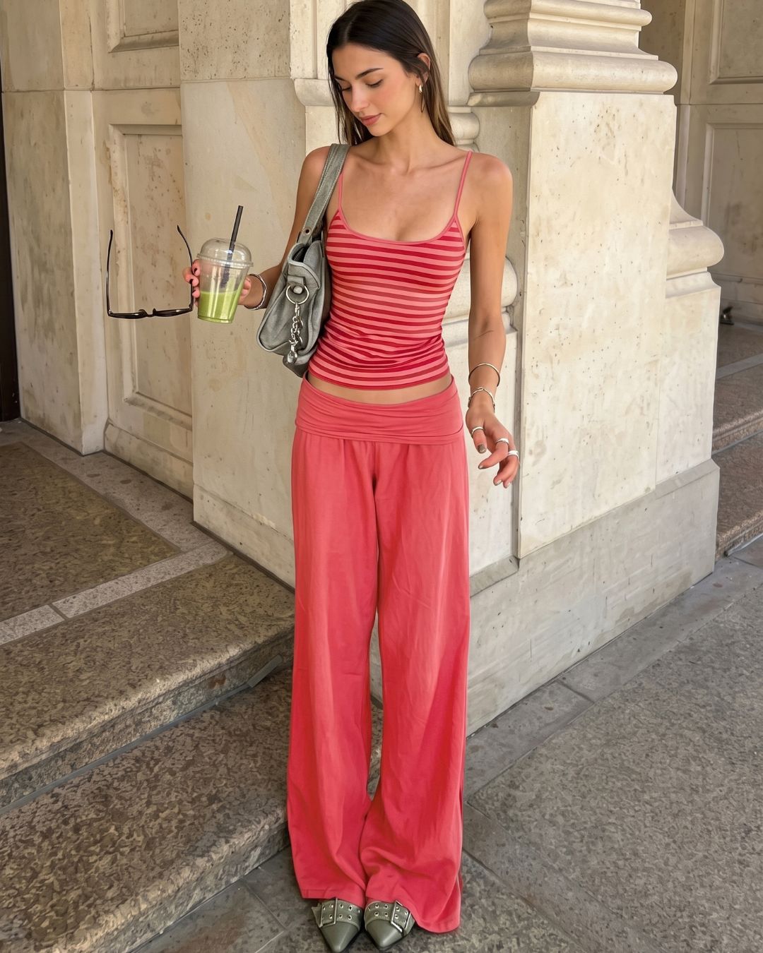 Striped Cami & Fold-Over Pants Set