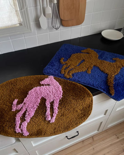 Original Puppy Flocked Area Rug - Irregular Shaped Bedside Mat for Bedroom