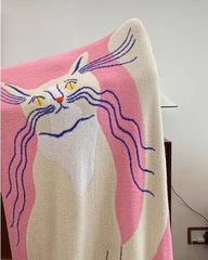 Pink Cat Half Fleece Blanket