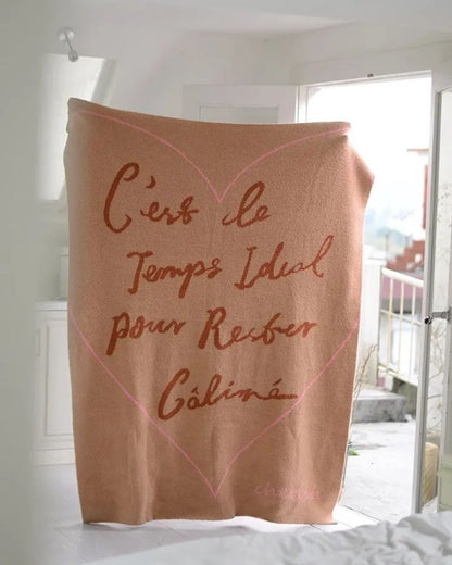 French-Inspired Lettered Half-Side Fleece Throw Blanket - Sofa & Nap Blanket