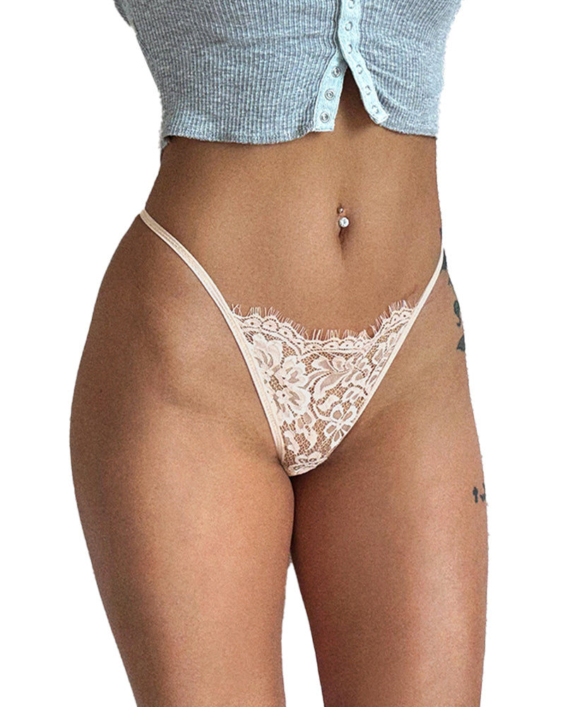 Eyelash Lace Strappy Floral Bow Thong