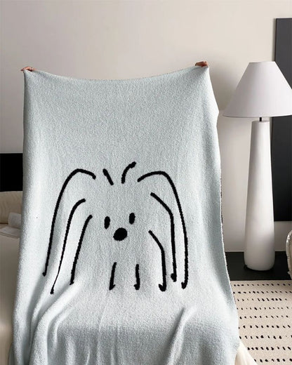 Minimalist Dog Half-Fleece Knit Throw for Sofa, Nap, and Leisure