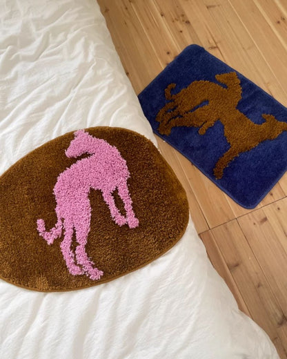 Original Puppy Flocked Area Rug - Irregular Shaped Bedside Mat for Bedroom