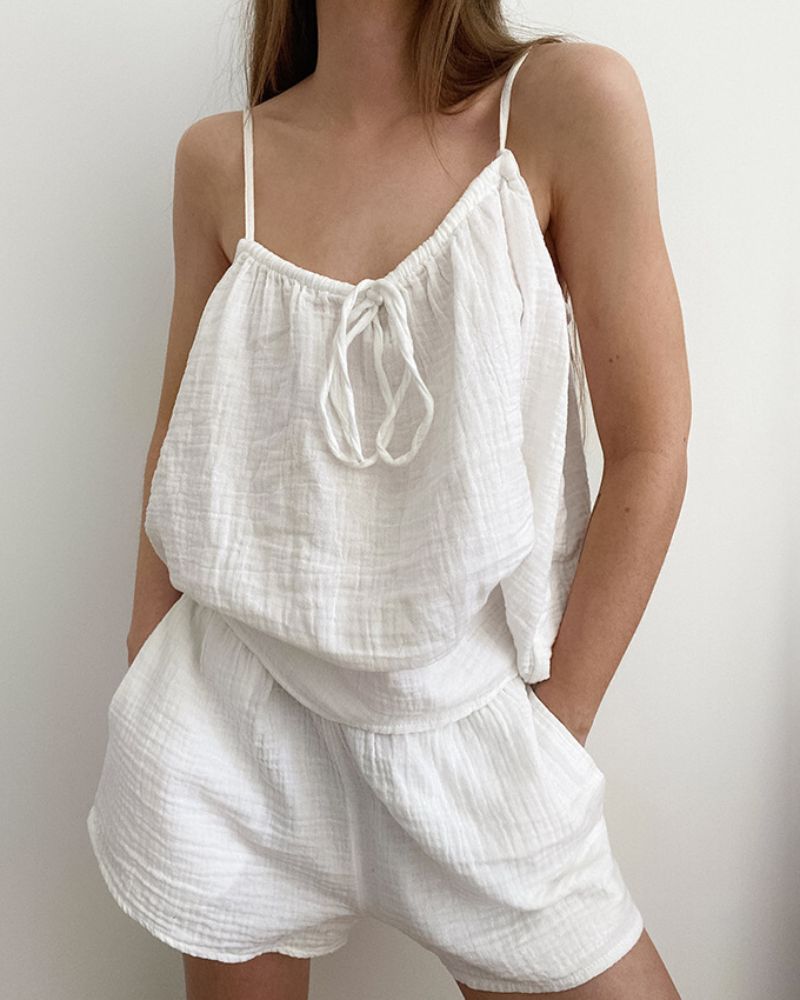Lightweight Crinkle Cotton Cami & Shorts Loungewear Set