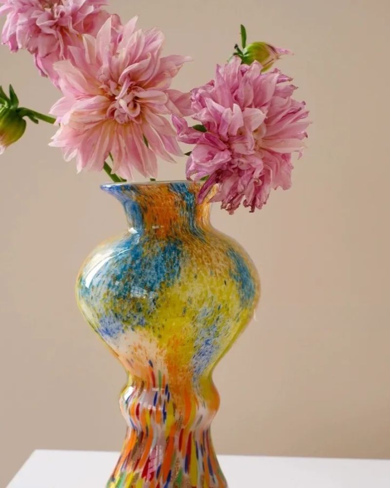 Oil Painting Textured Vintage Vase - Artistic Glass Figurine for Home Decoration