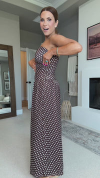 Vintage Polka Dot Strapless Ruffle Maxi Dress