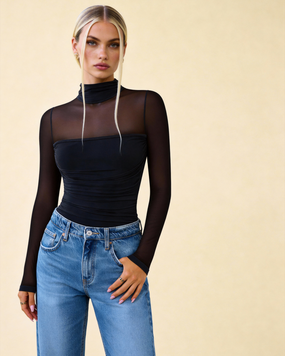 Body moldeador de manga larga con cuello de tortuga