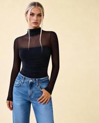 Body moldeador de manga larga con cuello de tortuga